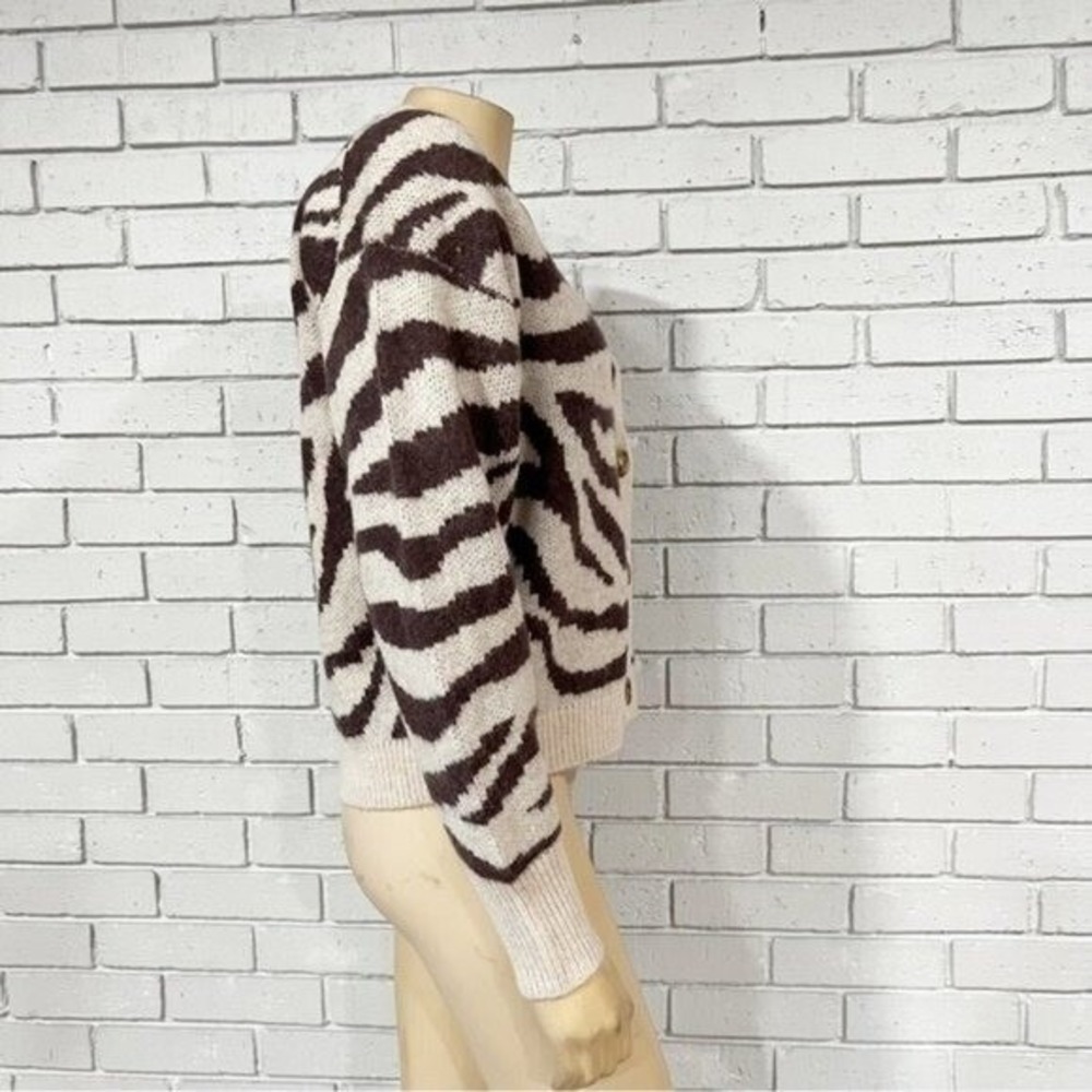 J.Crew Zebra Animal Print V-Neck Button Front Cardigan Brown Cream NWT L - Picture 7 of 12
